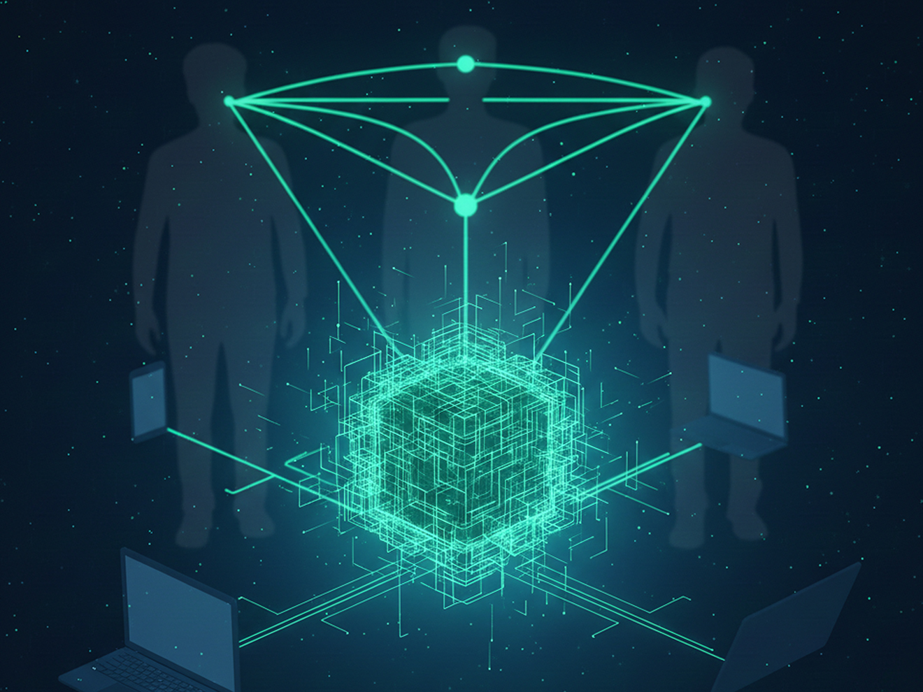 Abstrakte Visualisierung eines sicheren Matrix Server Netzwerks für dezentrale Kommunikation