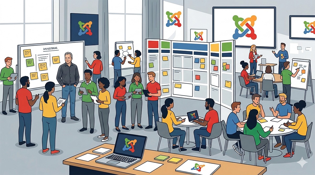 joomlacamp 2026 , stilisiertes barcamp Bild,ki generiert mit nano banana