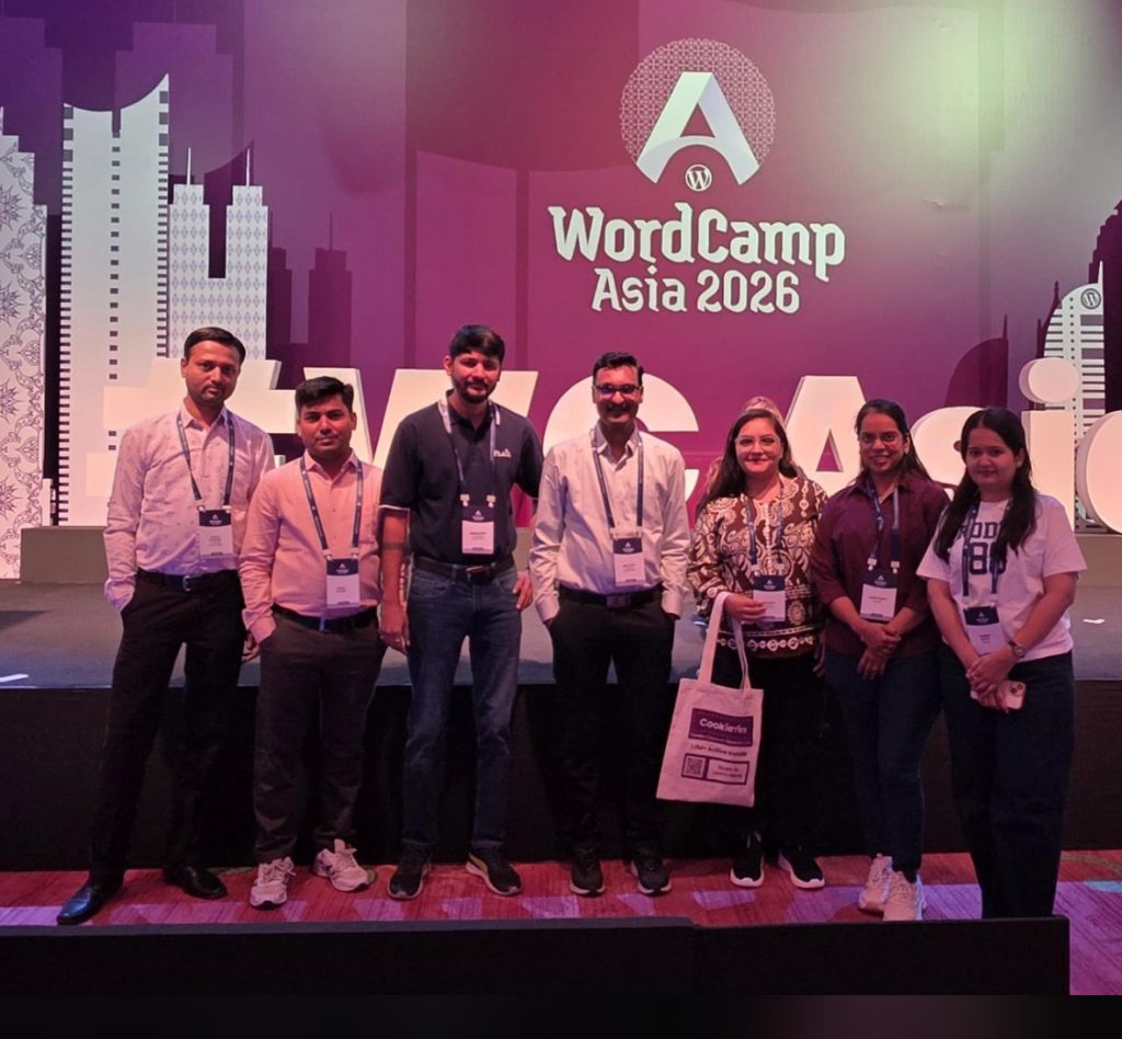 IFlair-Kolleginnen und Kollegen von goneo beim WordCamp Asia im April 2026 im Jio World Convention Centre in Mumbai.